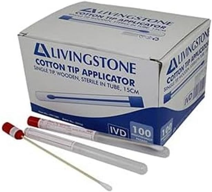 Livingstone Cotton Single Tip Wooden Swab Stem Applicator 100-Piece Set, 15 Cm Size