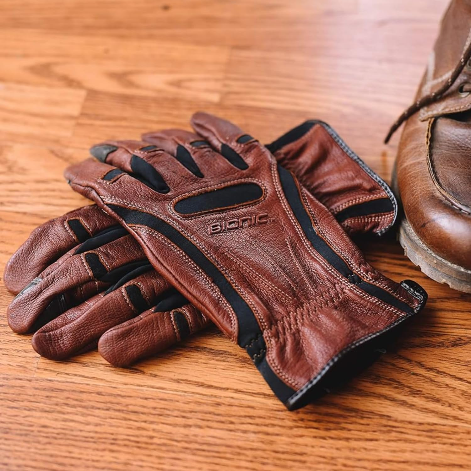 Bionic Men'S Tough Pro with Natural Fit Premium Leather Work Gloves (Large), Brown image number 5