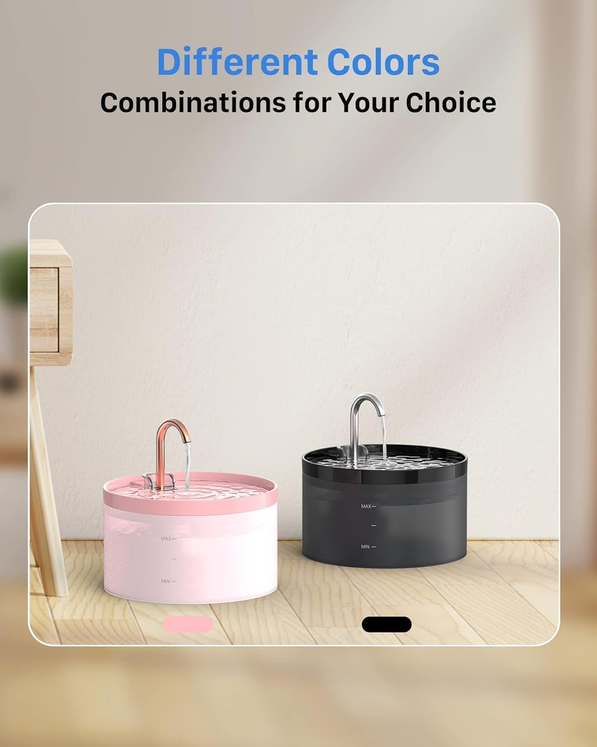 Cat Fountain, Super Silent Cats, GIOTOHUN 2L Drinking Fountain, Built-In LED Light, Activated Carbon Filter, Intelligent Pump, Transparent Water Tank, Two Water Flow Patterns, Black image number 5