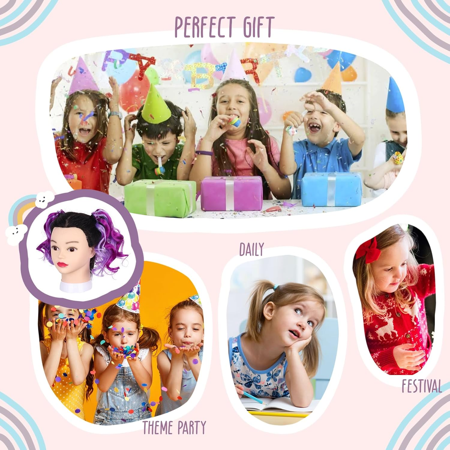 Mini Colorful Rubber Band Ponytail &ndash; Colored Braids Hair Extensions with Rubber Band Playful & Stylish Hair Accessory (Purple) - Blue image number 2