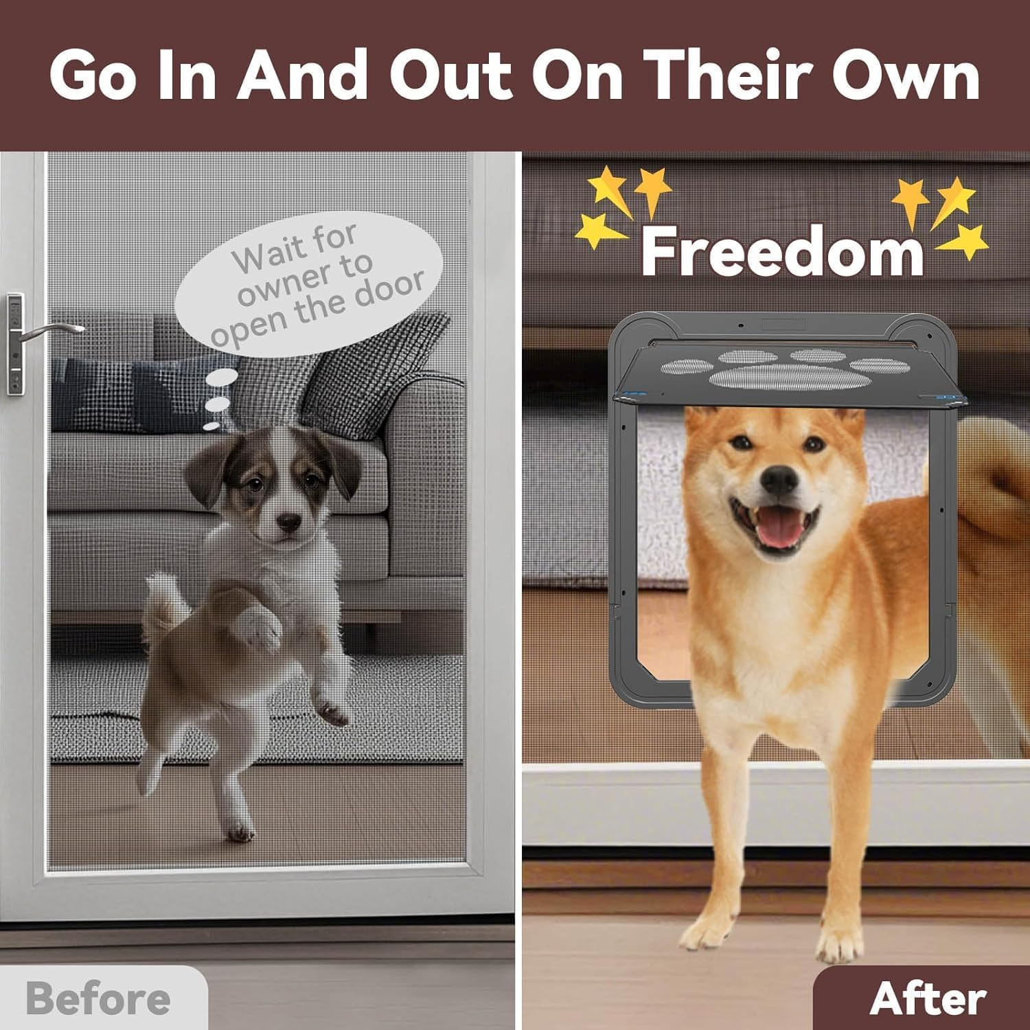 MOMOGEE Lockable Pet Screen Door - Magnetic Self-Closing Cat Door for Sliding Doors & Windows | Sturdy Doggy Door with Automatic Lock | Easy Install for Indoor/Outdoor Access (Large) image number 3