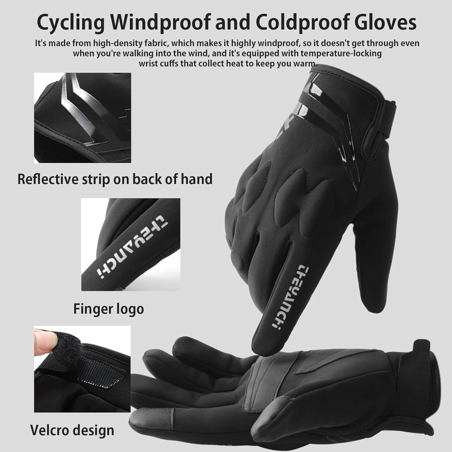 Men'S Winter Gloves Fleece Lining Waterproof Anti-Slip Windproof Cold Protection Cycling Mountaineering Fishing Unisex