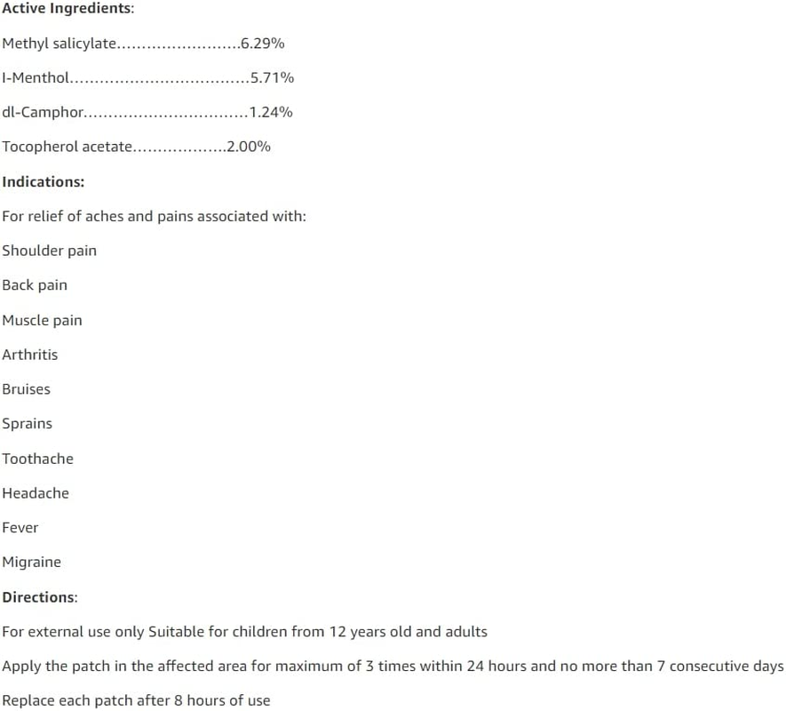 Hisamitsu Salonpas Pain Relief Patch 10 Packs 200 Patches per Box, Relieves Pains Aches Associated W Back Pain, Shoulder Pain, Muscle Pain, Arthritis, Bruises, Sprains, Fever, Toothache, Migraine image number 3