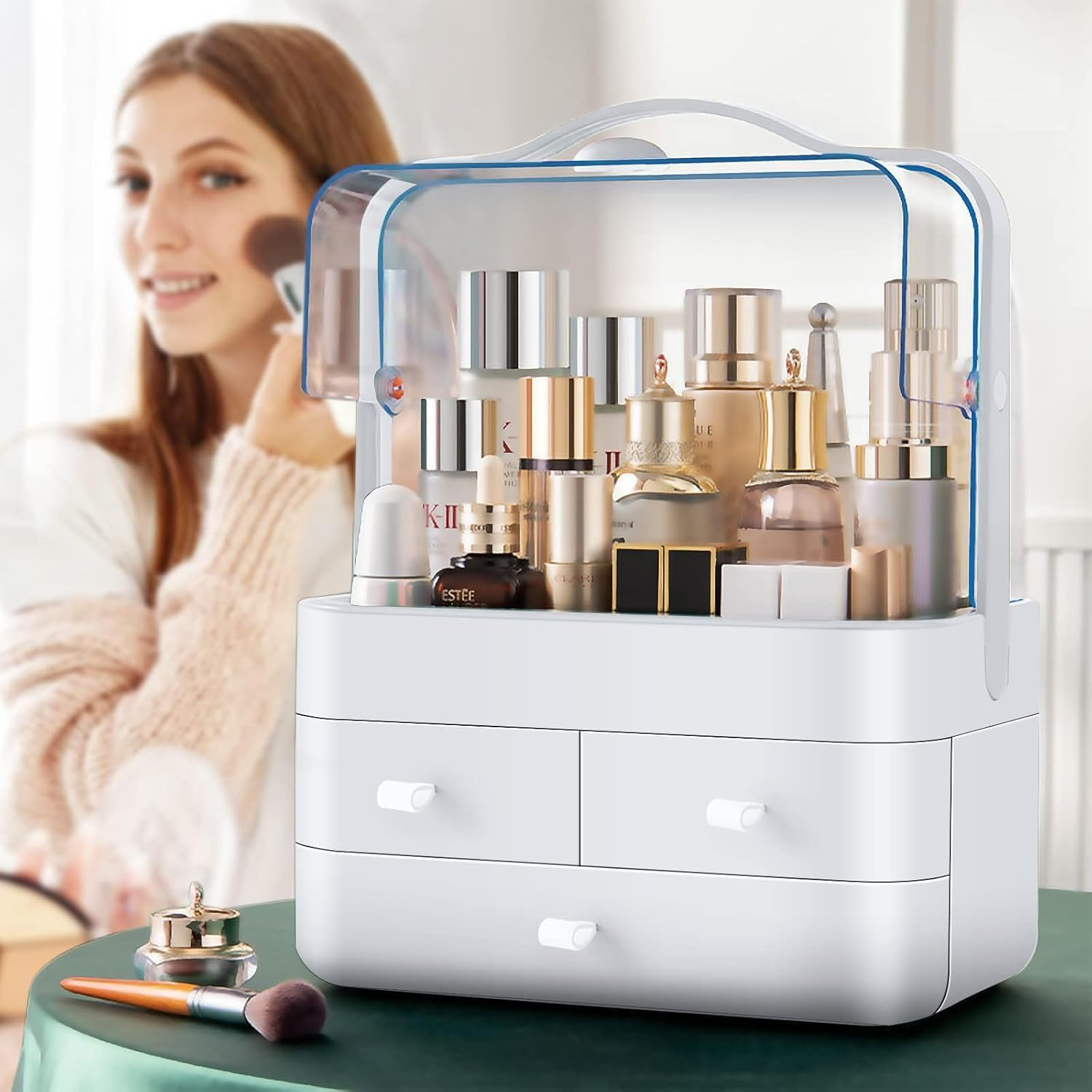 Makeup Organizer for Vanity, Make up Organizers and Storage, Cosmetics Skincare Organizers with Lid and Drawers, Dust Proof Drawers,Great for Bathroom Countertop Bedroom Dresser image number 6