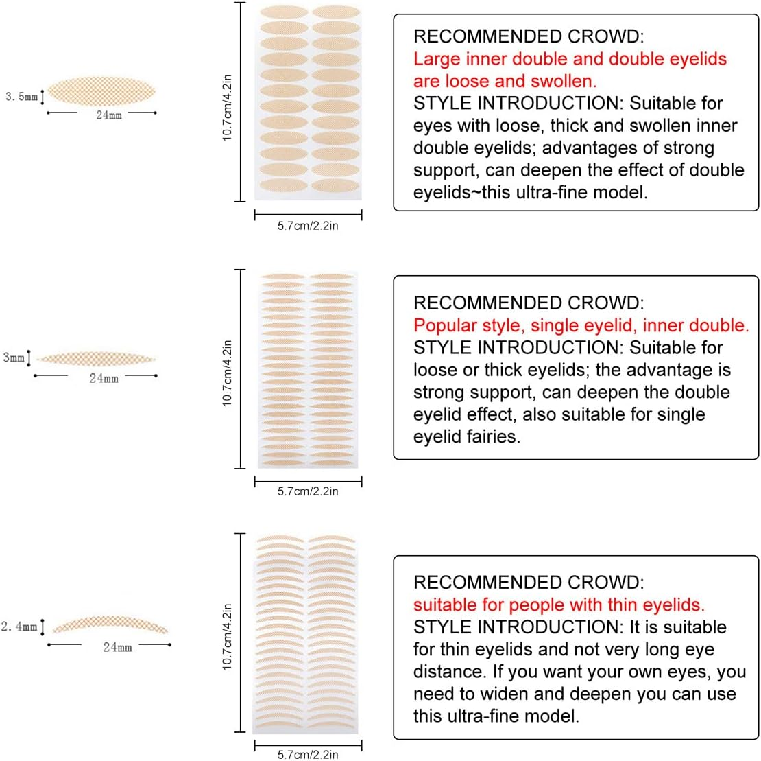 Double Eyelid Tape, Instant Eyelid Lift, Ultra Invisible Double Eyelid Sided Sticky, Eyelid Correcting Strips for Heavy Hooded Droopy Lids, with Eye Cream Tweezers Spray image number 2