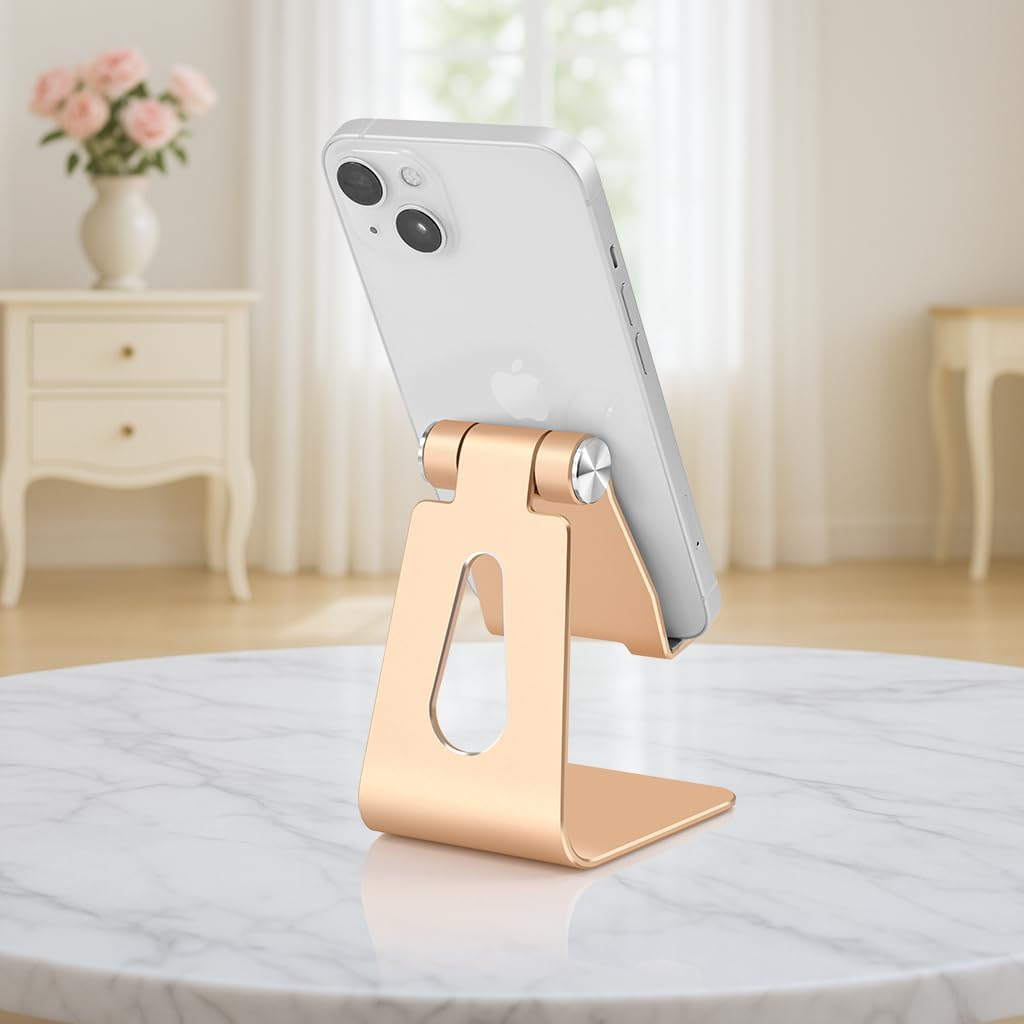 Adjustable Aluminum Alloy Cell Phone Stand, Tabletop Metal Phone Holder,Desktop Phone Dock,Smartphone Cradle,Gold image number 4