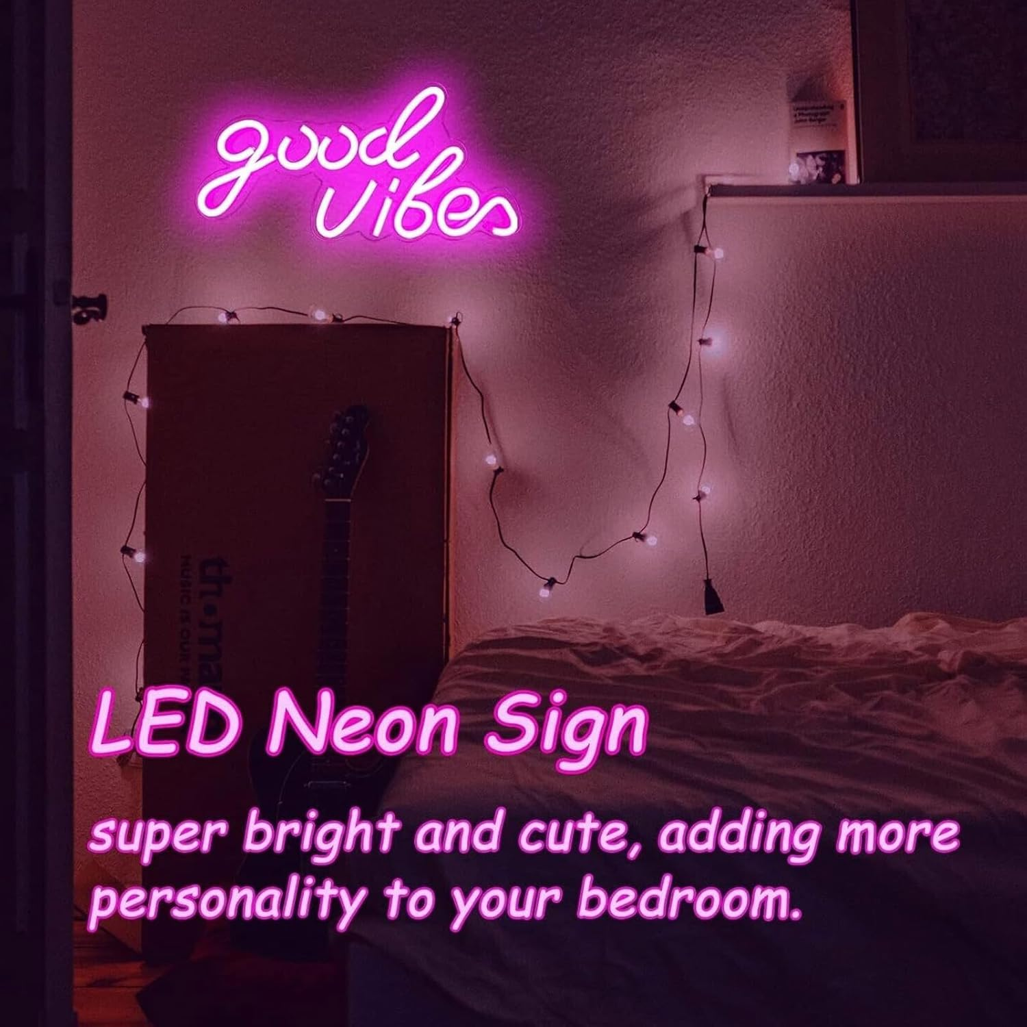 Good Vibes Neon LED Sign, LED Lettering Wall Personalised, Neon Light 3D Wall Decoration, USB Neon Lights Decoration, USB Neon Lights Decoration Sign Bedroom Wedding Bar, Wall Decoration