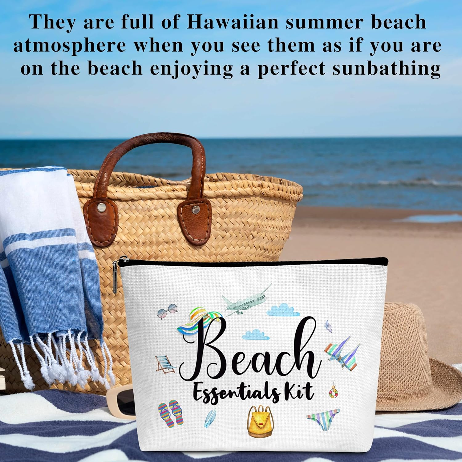 Summer Cosmetic Bag, Cruise Gift Makeup Bag with Zipper - C, Beach Essentials Kit 2, Beach Essentials Kit 2 image number 4