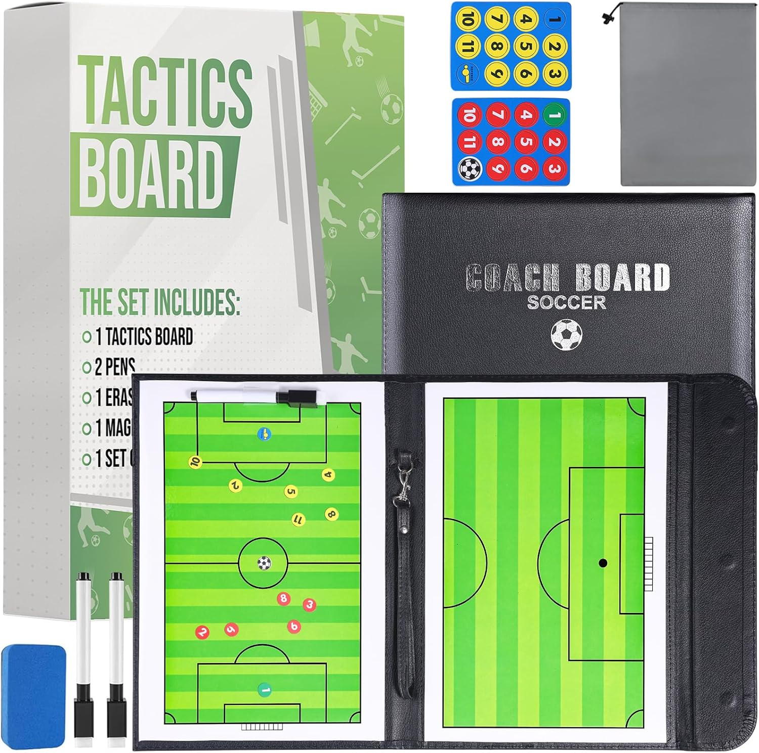 ZPU Soccer Coaching Board, Magnetic Soccer Clipboard for Coaches, Portable Foldable Soccer Tactics Board with Dry Erase, Marker Pen and Magnets, for Teaching and Game Plan
