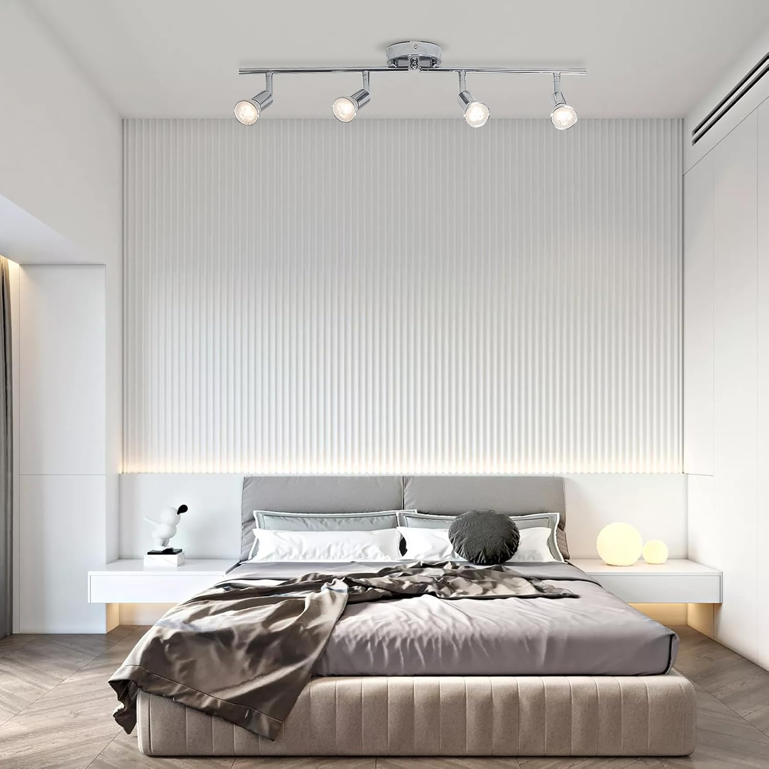 Ganeed 4-Light Track Lighting, Flush Mount Ceiling Spot Lights Fixture, Modern LED Track Light with Chrome Flexibly Rotatable Light Head for Kitchen Living Room, 4&times;GU10 Bulb (Included) - Black-24W/L82Cm image number 5