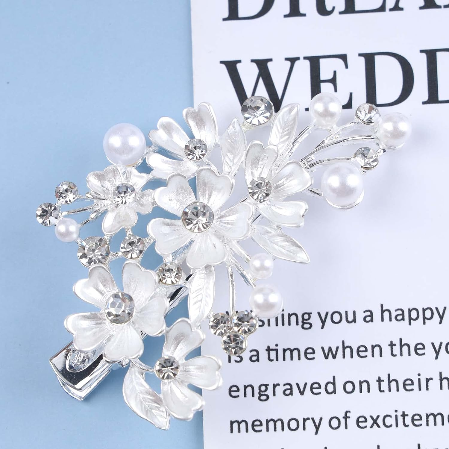 Tseenyi Rhinestone Flower Hair Clip Crystal Rhinestone Barrette Rhinestone Pearl Hair Clip Hair Pins Shiny Bridal Crystal Head Clip Hair Clip Silver Rhinestone Barrette Headpiece for Women and Girls image number 1