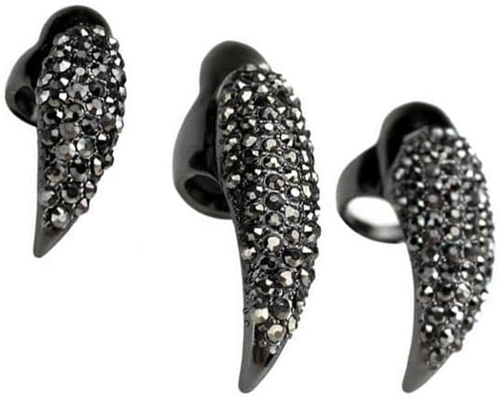 Veemoon Pack of 10 Gothic Nail Rings 3 Finger Rings False Nail Punk Style Claw Ring Cosplay Artificial Nails Crystal Rhinestone Claws for Daily Decoration and Cosplay Party Black 2S/6M/2L image number 1
