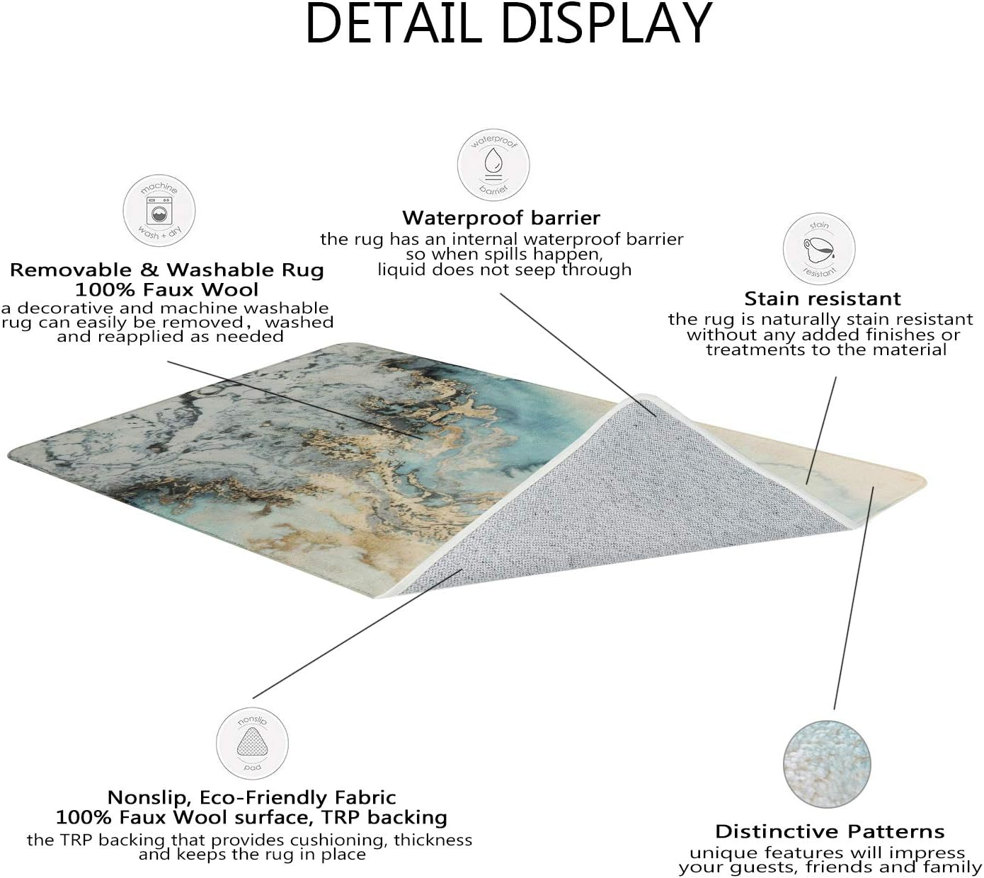 Lahome Marble Pattern Area Rug - 3' X 5' Faux Wool Non-Slip Area Rug Accent Distressed Throw Rugs Floor Carpet for Living Room Bedrooms Laundry Room Decor (3' X 5', Blue)