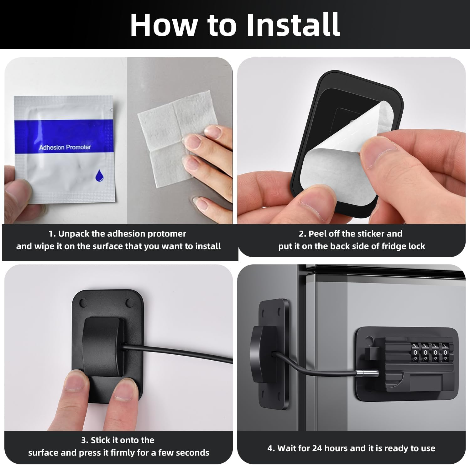 4-Digit Password Fridge Lock &ndash; Child Safety Refrigerator Door Lock with Combination Code, Cabinet & Drawer Lock for Kids, Oven & Window Security Lock (Black) by LLCFA image number 4