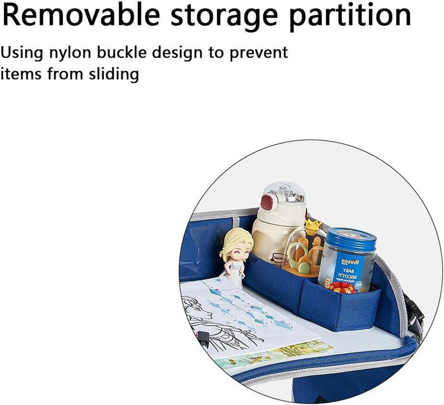 HYAVIA Kids Travel Tray with Whiteboard, Car Seat Drawing Board for Toddlers, Portable Activity Lap Tray with Storage Pockets & Adjustable Strap, Navy Blue, 44&times;34&times;11Cm image number 3