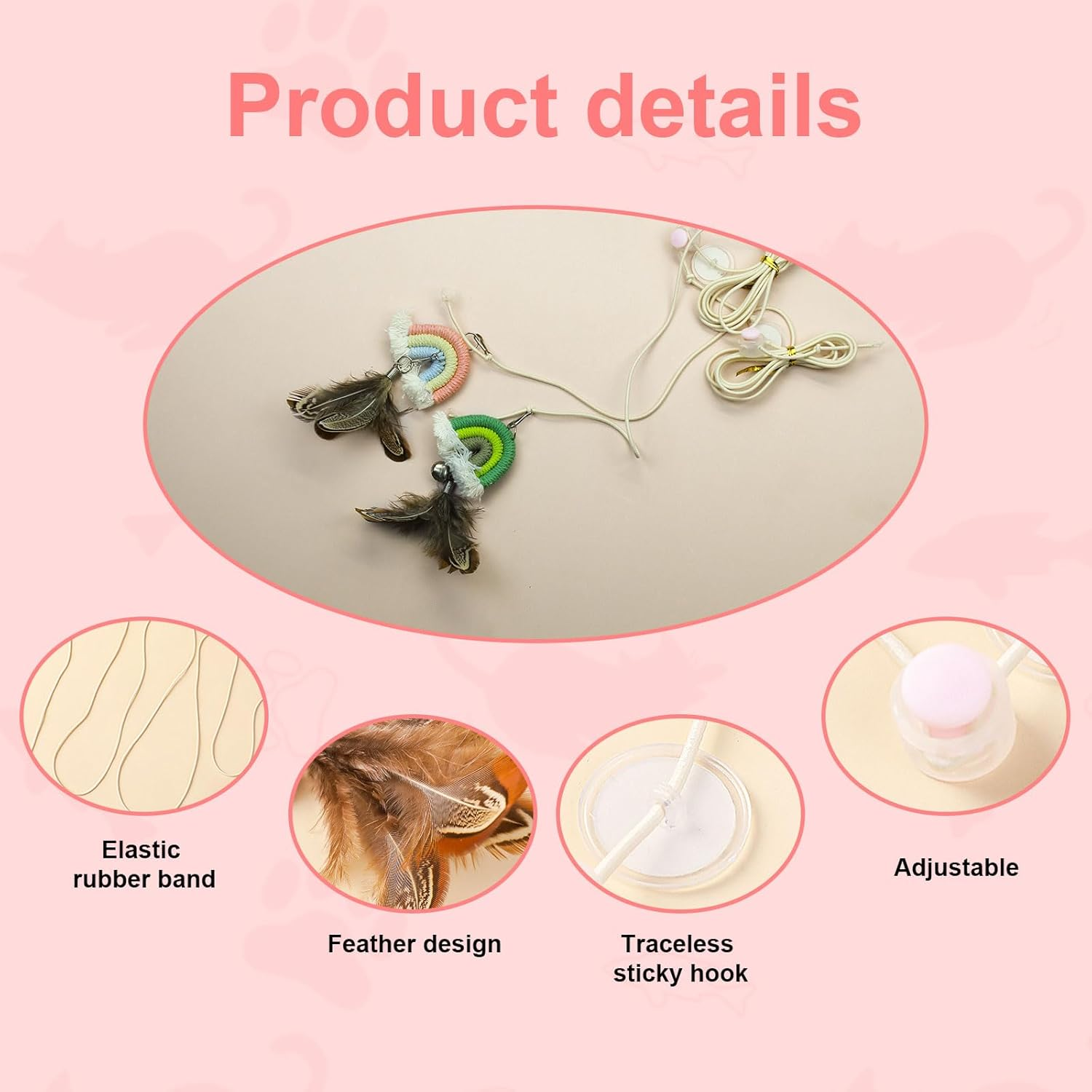 Luckyopt Interactive Cat Toy, Plush Cat Toy with Feather and Colourful Ornament Rainbow, 0.78 Inch Feather Toy for Cat Game and Killing Time (Green) image number 4