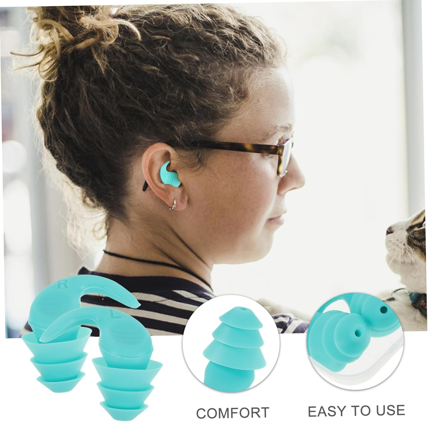 OSALADI Silicone Ear Plugs for Sleeping Noise Reduction and Concert Use Reusable Noise Cancelling Earbuds for Adults Waterproof Swimming Ear Plugs image number 2