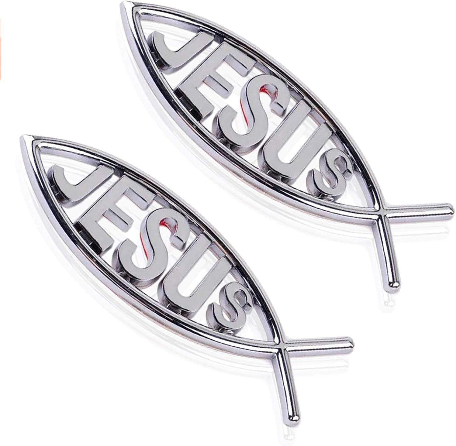 2Pcs Jesus Fish Decal Sticker Silver,3D Car Chrome Decal Emblem Sticker Religious God for Jesus Christian Fish Symbol image number 1