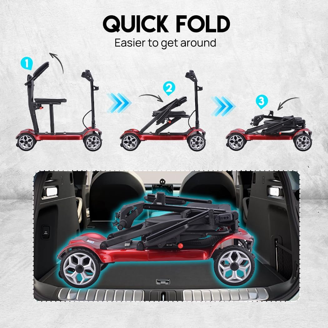 19KG Lightweight Foldable Electric Mobility Scooter Dual 13.2Ah Lithium Batteries, 270W Brush - Less Motor, 120KG Load Capacity, 35KM Range,For Easy Travel and Mobility (Red with Storage Bag) - Blue With Storage Bag image number 2