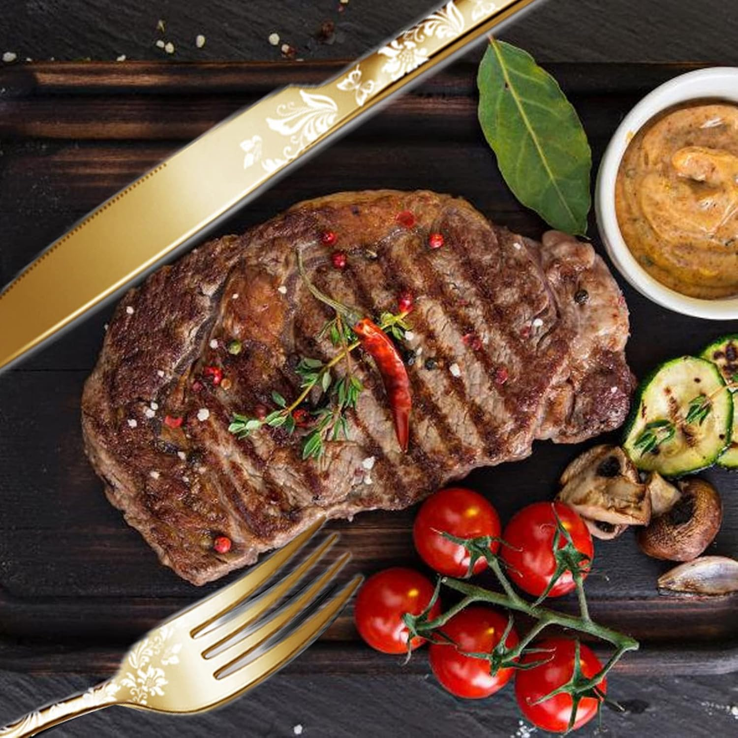 Vilihkc 20 Piece Unique Pattern Design Silverware Set, Stainless Steel Flatware Set Service for 4, Gold Cutlery Set, Mirror Polished Utensil Set for Kitchen, Dishwasher Safe - Colorful image number 2