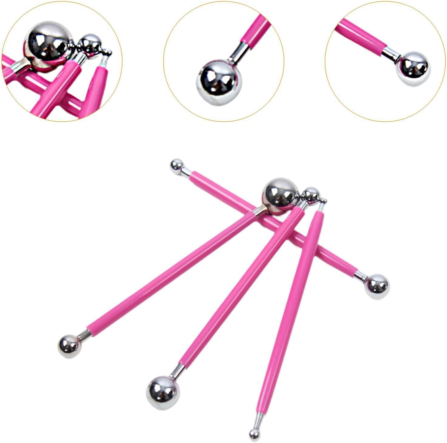 Yuksok 4Pcs Ball Stylus Dotting Tools Ball Stylus Embossing Pattern Ceramics Sculpture Modeling Tool Double Head Clay Tools, Red - Blue image number 7