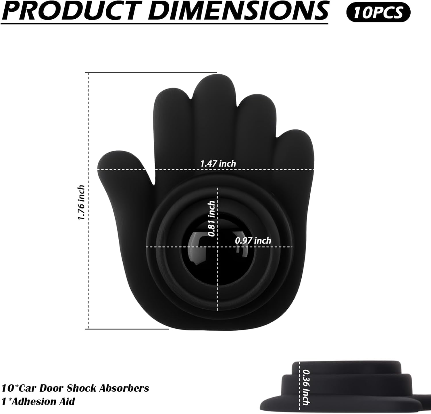 10PCS Car Door Shock Absorber Thickened,Self-Adhesive Door Cushion Shock Absorbers with Soundproof Distinctive Palm Design,Anti-Collision Car Doors Slam Stopper Cars Accessories image number 4