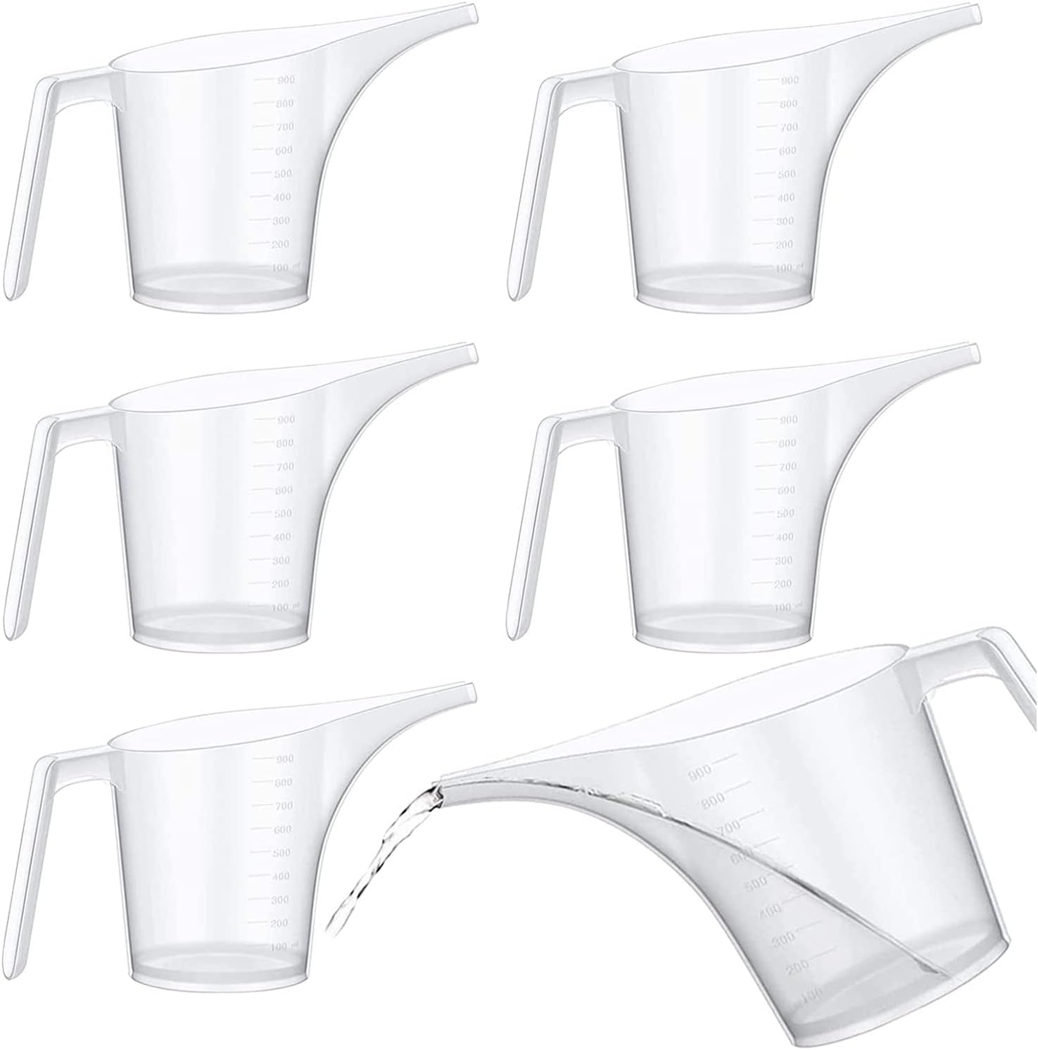 6 Pack Measuring Funnel Pitchers, 1000Ml Large Capacity Easy Pour Measuring Cup with Long Spout for Soap Cakes Making, Filling Muffin Pans, Bakeware Molds, Oils, Fluids (33OZ) image number 6