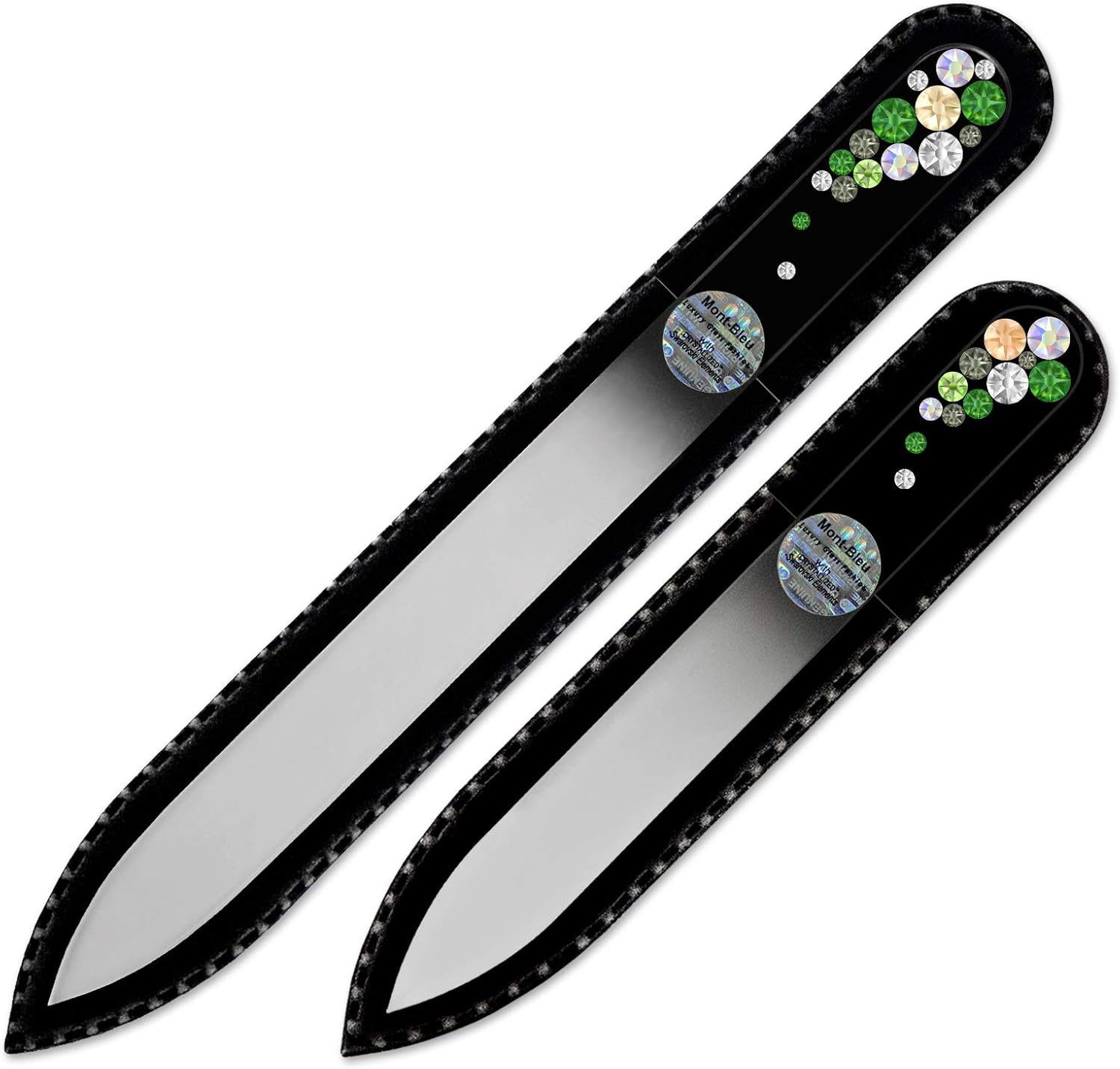Nail File - Mont Bleu Premium Set of 2 Glass Nail Files Hand Decorated with Crystals - Genuine Czech Tempered Glass - Gifts for Women - Best Glass Nail Files for Natural Nails