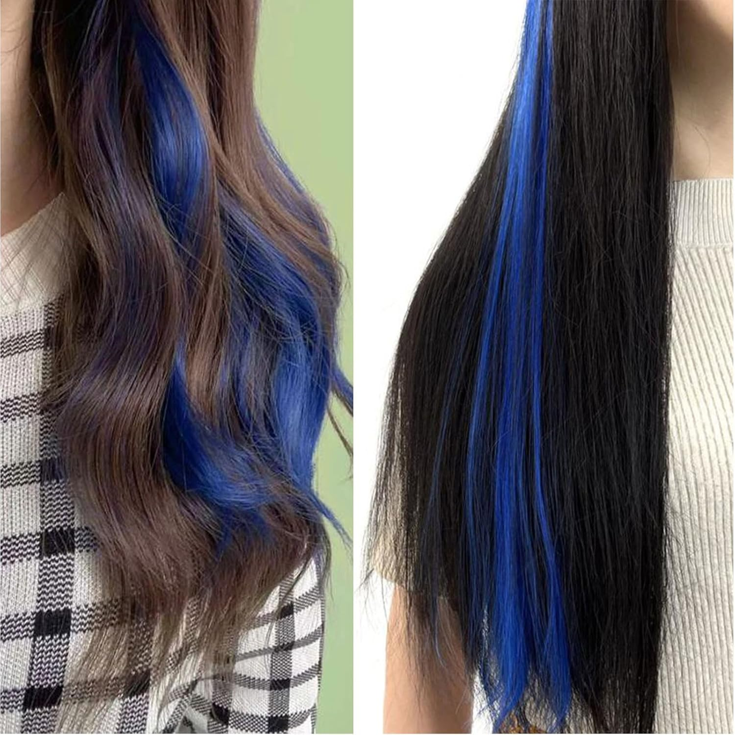 Rhyme 9PCS 21" Colored Clip in Hair Extensions Blue Hair Extensions for Women Girls Hair Clips Party Highlights Hair Accessories (Blue) image number 4