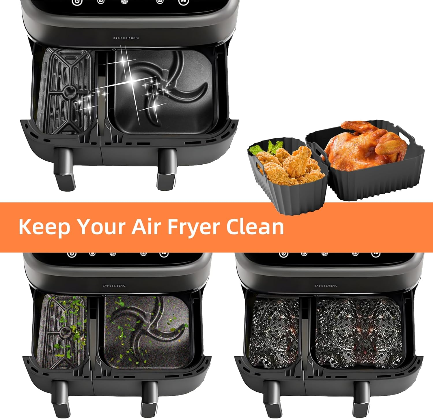 Hot Air Fryer Accessories for Philips Dual Basket Airfryer 3000 Series, Silicone Mould Airfryer Accessories, Hot Air Fryer for Phillips Airfryer 3000 Dual Basket Accessories, 6L/3L image number 6