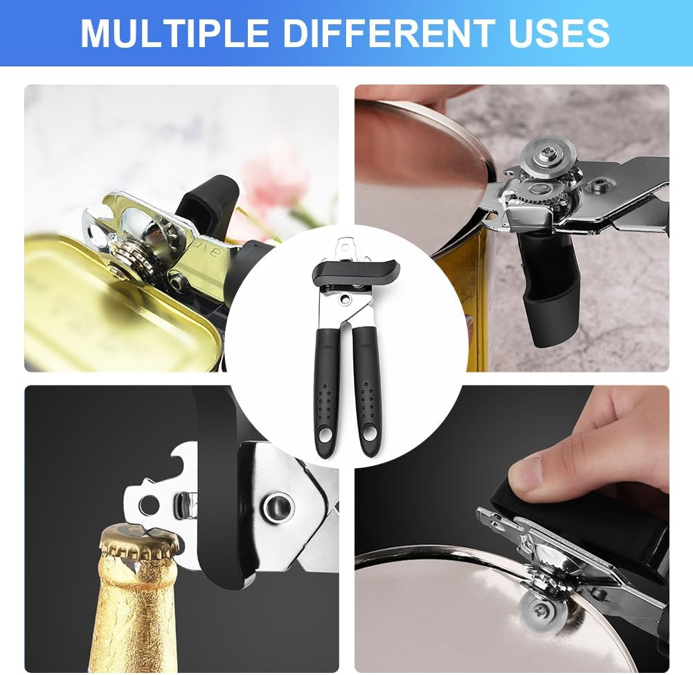 Can Opener Manual Heavy Duty Multifunctional with Magnet Lift, Soft Touch Handle, Rust Proof Oversized Handheld Easy Turn Knob, Large Lid Openers, Black image number 2