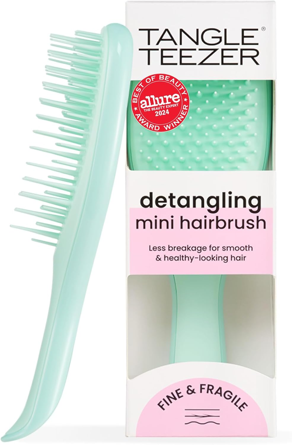 Tangle Teezer Mini Ultimate Detangler Fine and Fragile, for Wet and Dry Hair, Detangling Brush for Thin and Fine Hair, Optimal Brush for Kids and Travel, Jade Lagoon