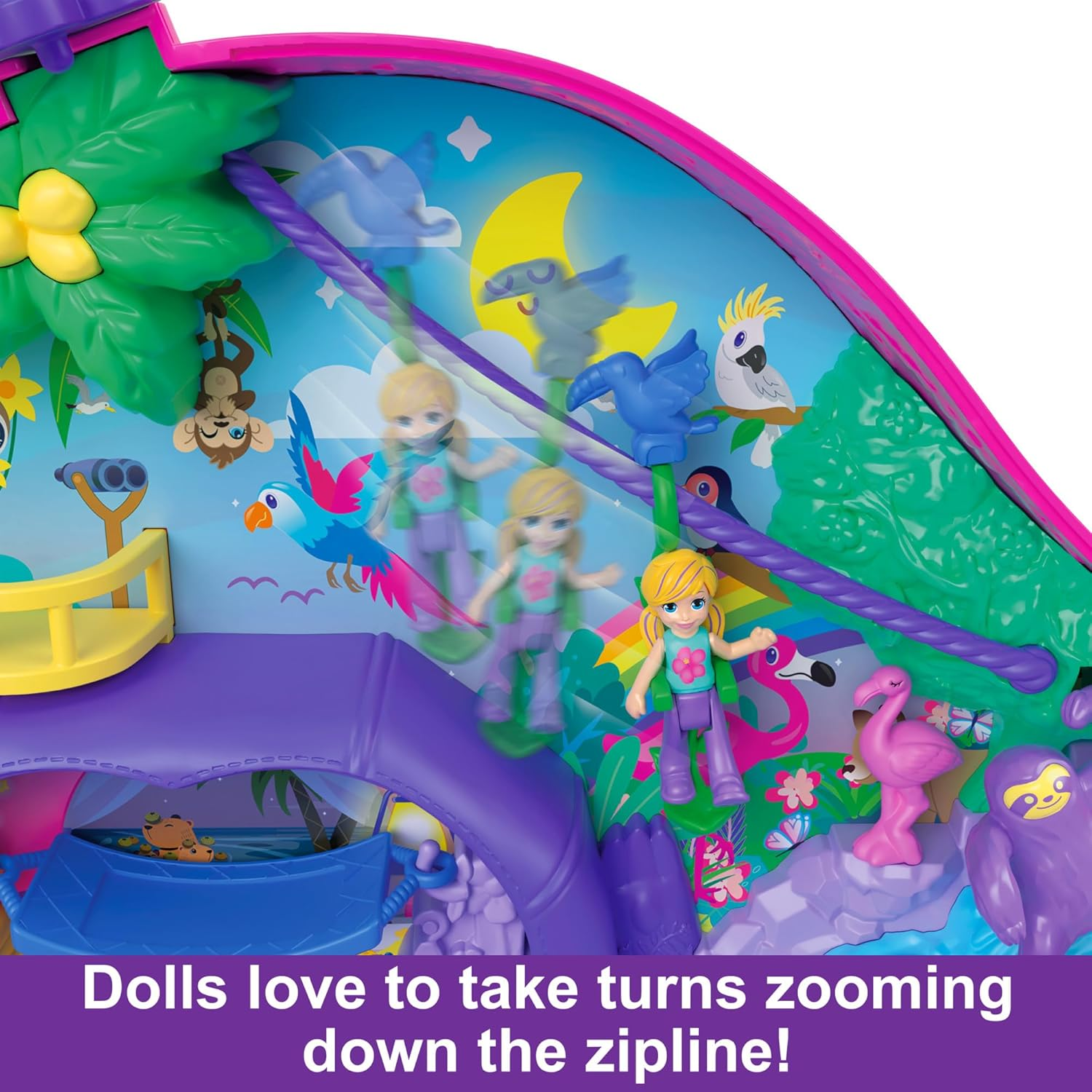 Polly Pocket Playset and Travel Toy with 2 Micro Dolls and 12 Accessories, Animal Toy, Sloth 2-In-1 Purse Compact