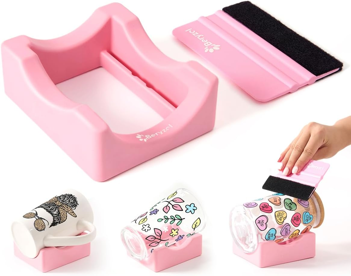 Beryzol Silicone Cup Cradle, Cup Cradle for Tumblers with Felt Squeegee Use to Apply UV DTF Stickers/Vinyl Stickers for Tumblers - Keep Mugs in Place