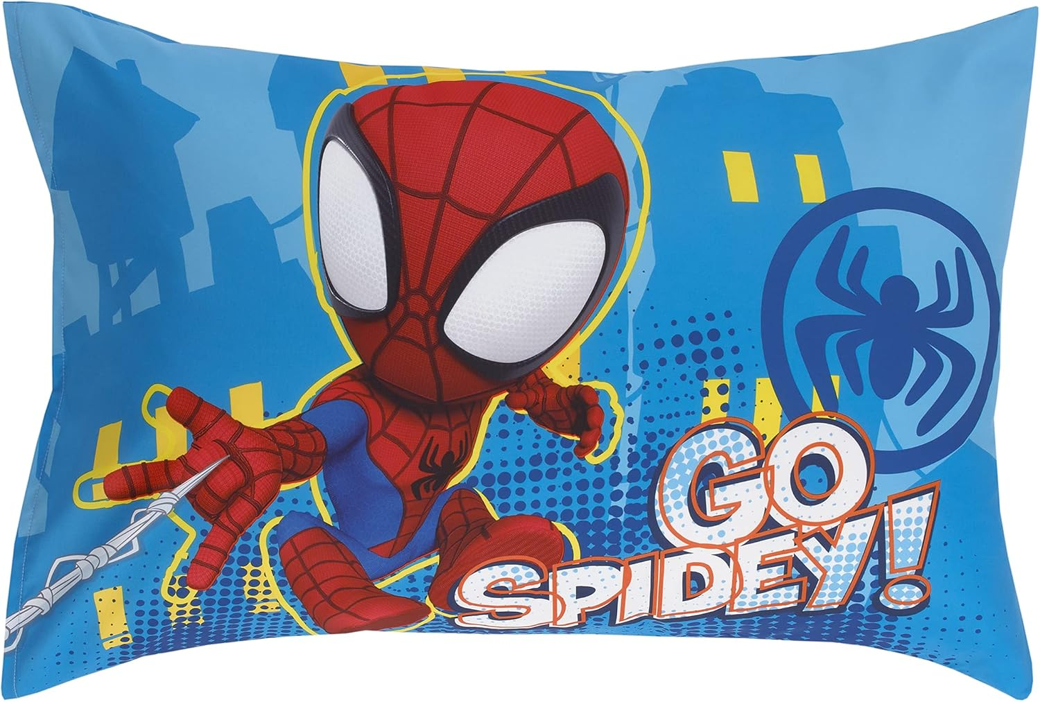 Disney Marvel Spidey and His Amazing Friends Spidey Team Red, White, and Blue 4 Piece Toddler Bed Set - Comforter, Fitted Bottom Sheet, Flat Top Sheet, and Reversible Pillowcase, (4751416P)