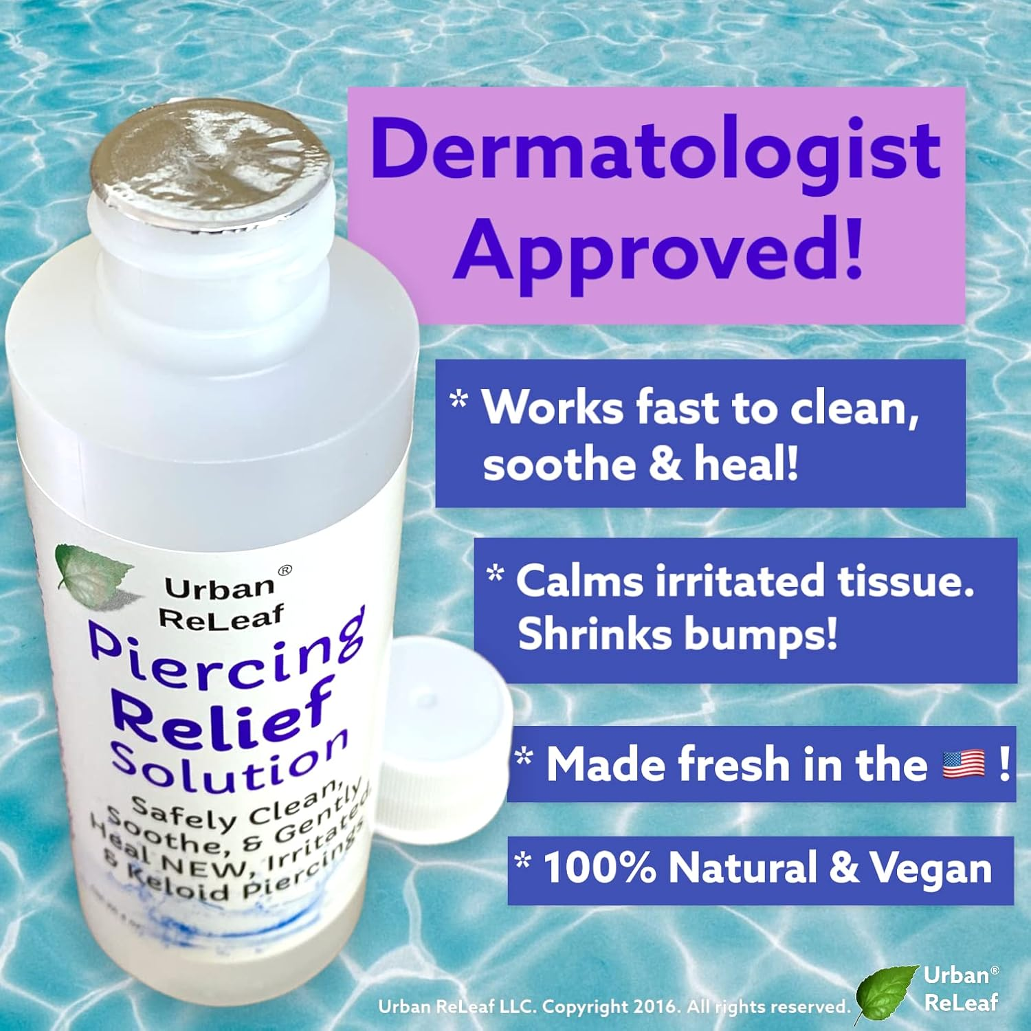 Urban Releaf Piercing Relief Solution ! Safely Clean, Soothe & Gently Heal New, Irritated and Keloid Piercings. 100% Natural Sea Salt, Tea Tree, Rosemary image number 1