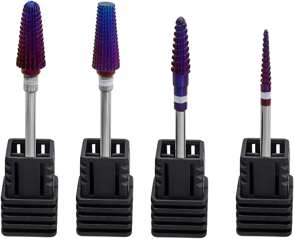 Yakamoz 4Pcs 5 in 1 Nail Drill Bit Set, 3/32" Tungsten Carbide Nail Drill Bits Professional Tornado Multi-Function Bits Two Way Purple Efile Nail Drill Bit for Manicure Pedicure Cuticle Gel Polishing image number 3