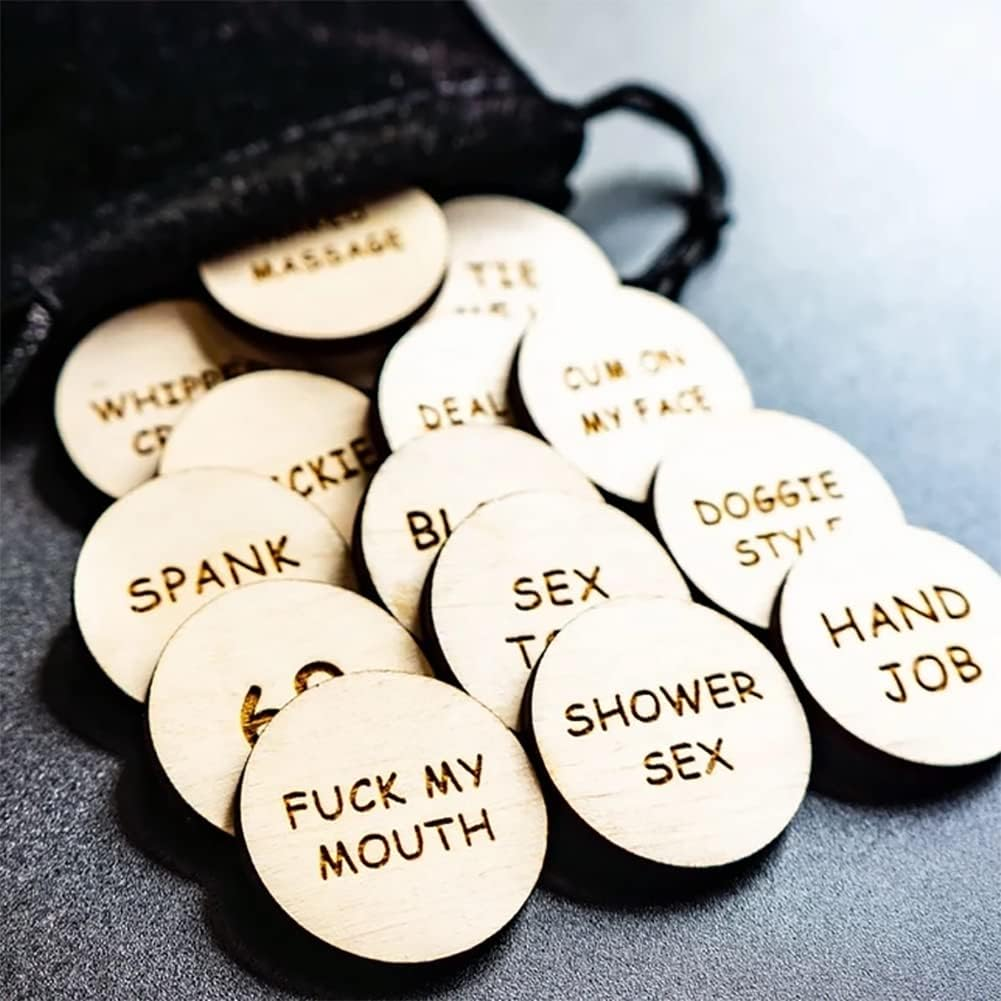 Funny Tokens, 20Pcs Funny Tokens Sex, Funny Wooden Couples Date Night Activity Token, Romantic Funny Sexy Tokens for Date Night, Party, Game (Round, Set A) image number 1