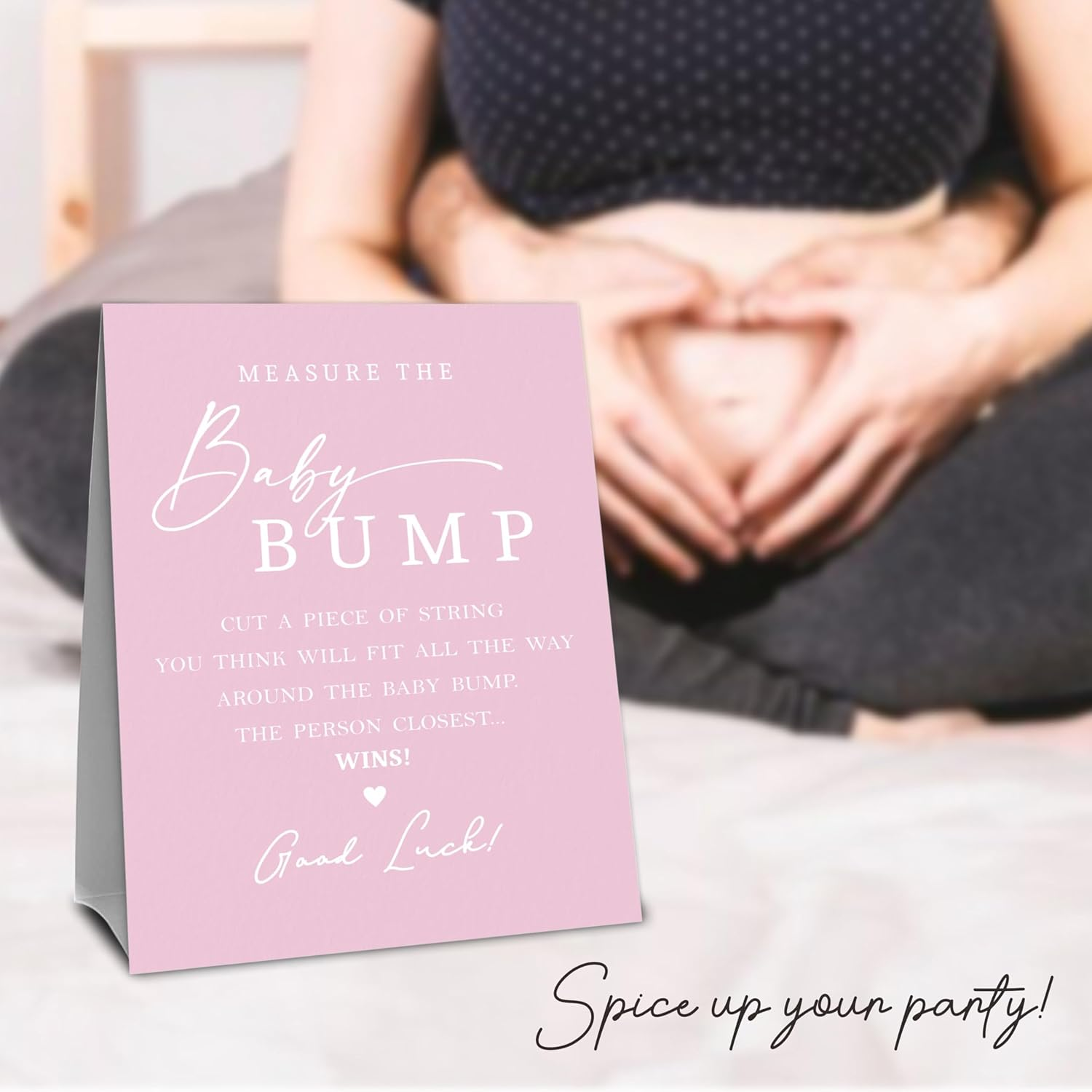 Pink Baby Shower Measure the Baby Bump, Measure Mommy'S Belly Game Set - 1 Self-Standing Sign and 50 Tickets - Gender Reveal, Baby Shower, Baby Announcement Activity & Party Favor Supplies - A09 - Watercolor Floral image number 6