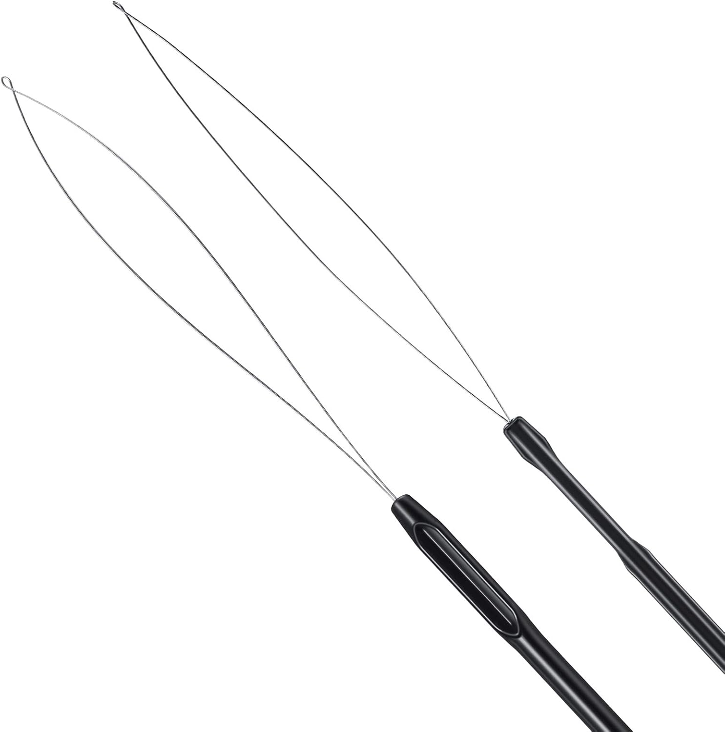 10 Pieces Hair Extension Loop Needle Threader Pulling Hook Tool and Bead Device Tool Black Loop Threader for Hair or Feather Extensions (Black) image number 3