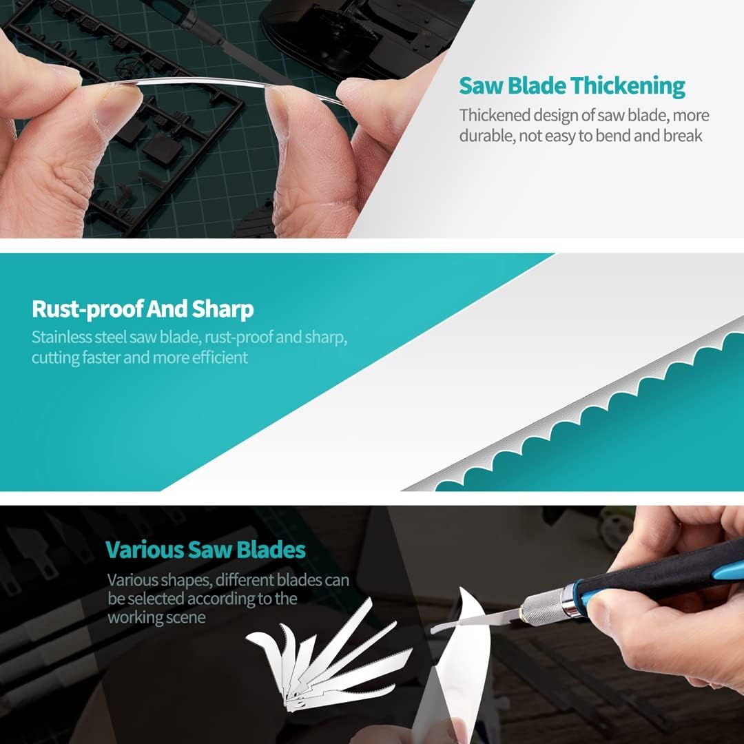 Prozwee Model Craft Hand Saw Kit(With 14PCS Saw Blades),Modeling Knife Hacksaw Tool,Diy Mini Razor Saw Kit for Handcrafted, DIY Models and Other Fine Cutting image number 1