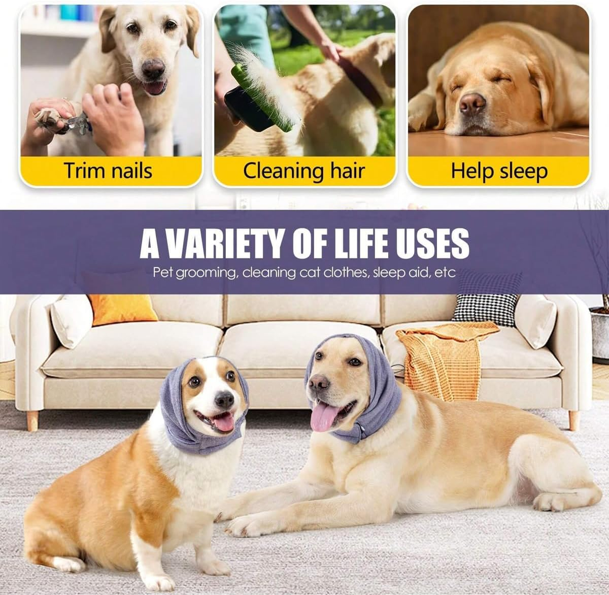 AIMALL Adjustable Dog Calming Headgear - Multifunctional Emotional Support Muff for Noise Reduction, Grooming & Sleeping - Warm, Comfortable Fabric - Sizes S to L (9.8-23.6 Inches) image number 5