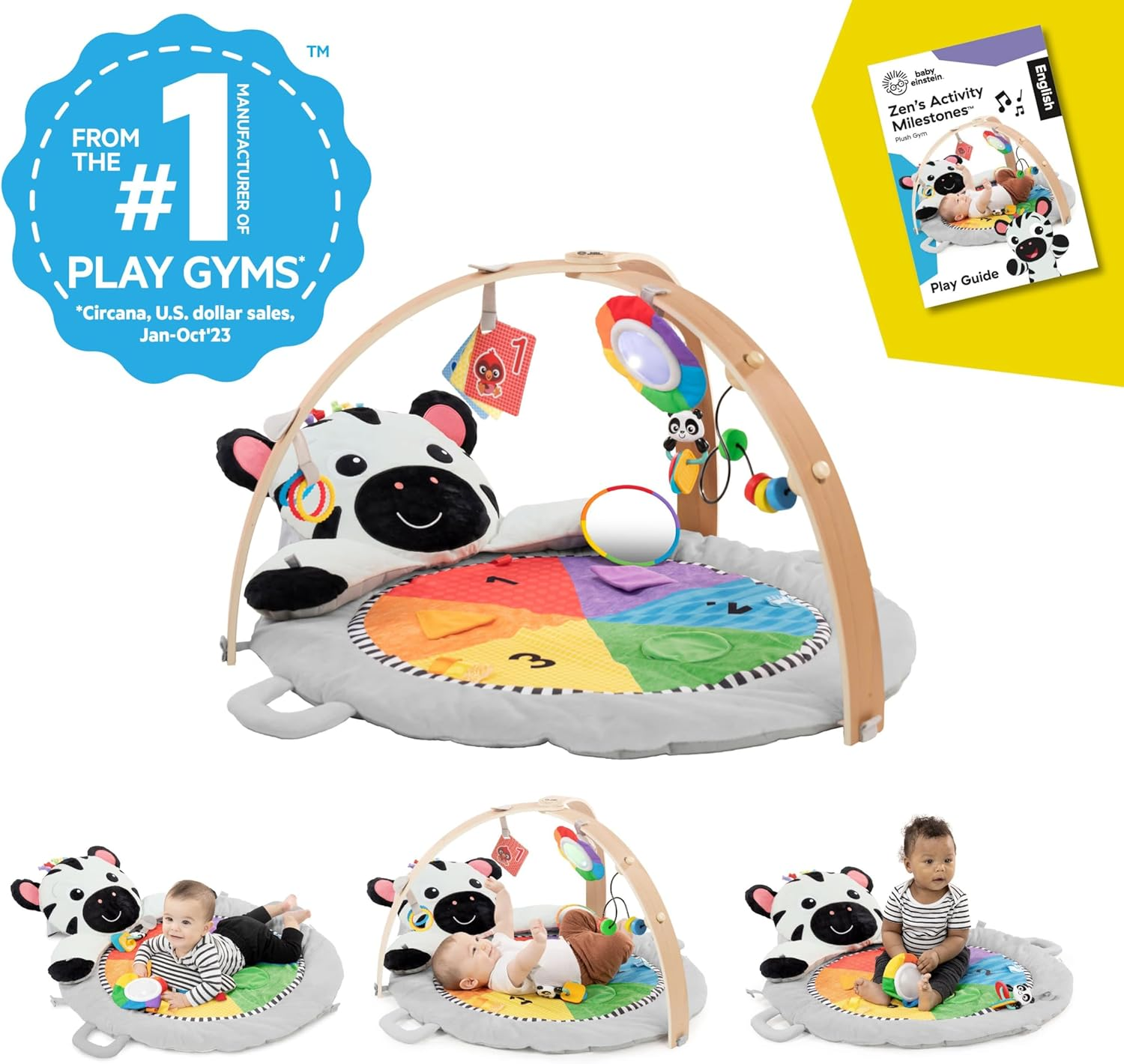 Baby Einstein Zen'S Activity Milestones Plush Gym with Wooden Bar, for Infant to Toddler, 0-12 Months, Machine Washable image number 1