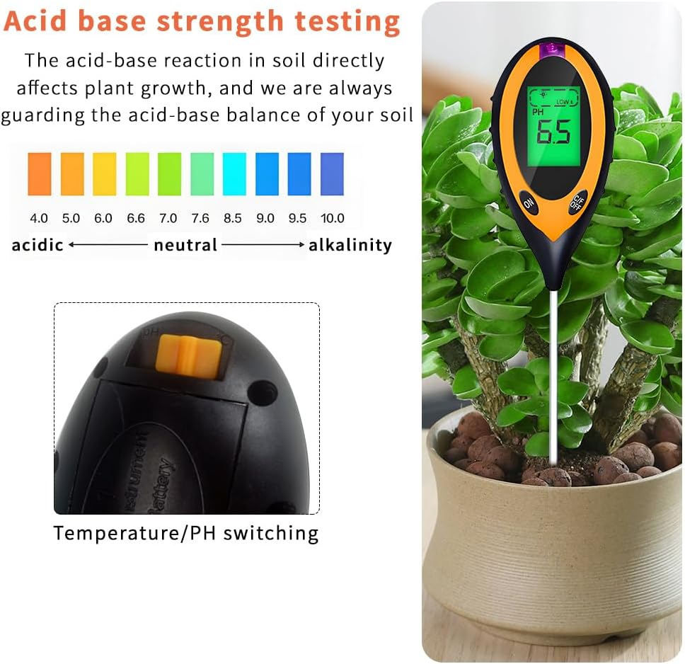 QUMOX Soil PH Tester, 4-In-1 Digital Plant Soil Moisture Meter with PH Value/Temperature/Moisture/Light Intensity for Plants, Garden, Farm, Lawn, Indoor and Outdoor image number 4