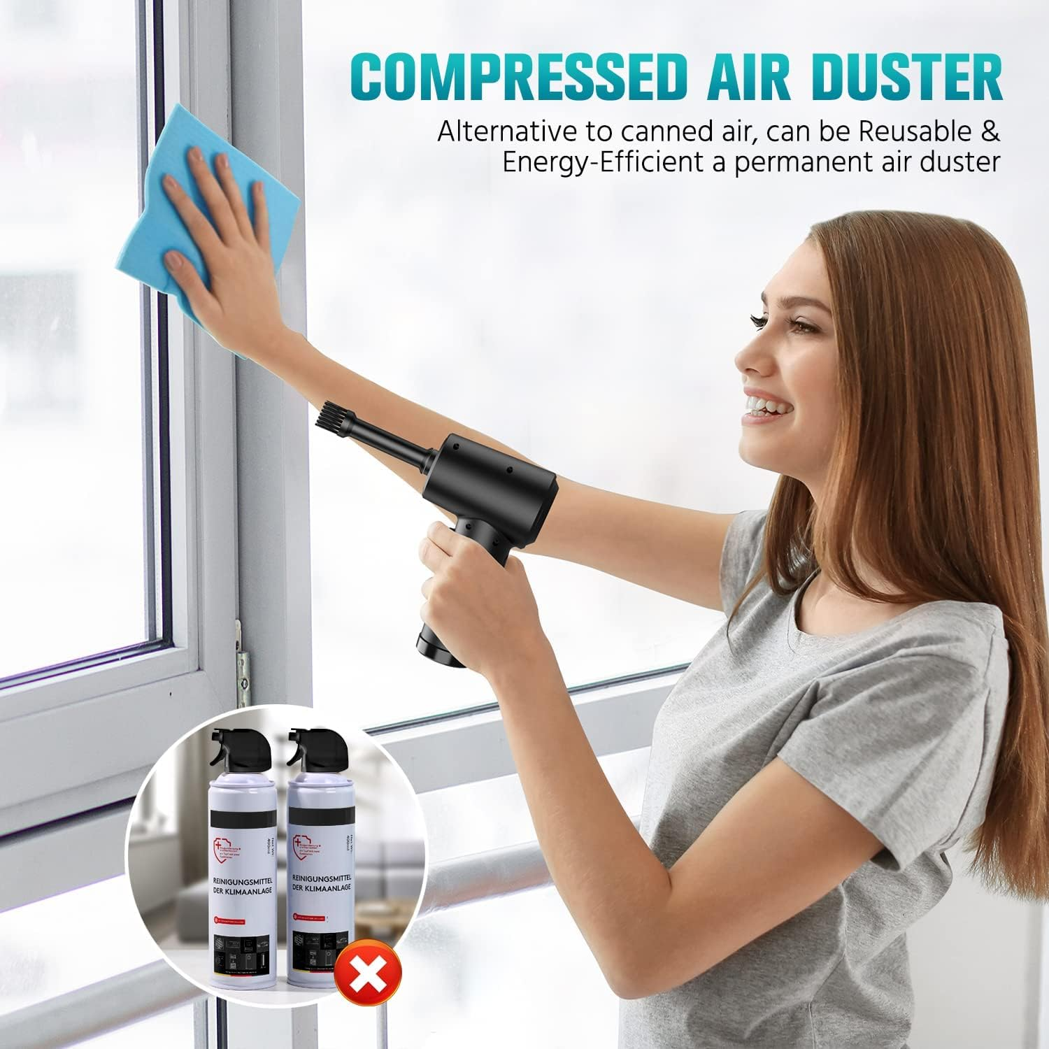 Compressed-Air-Duster-100000Rpm-Keyboard-Cleaner - Good Replace Compressed Air Can - Reusable No Canned Air Duster - Car Duster - Pc Duster Electric Air Duster - Compressed Air for Computer 7600Mah image number 3
