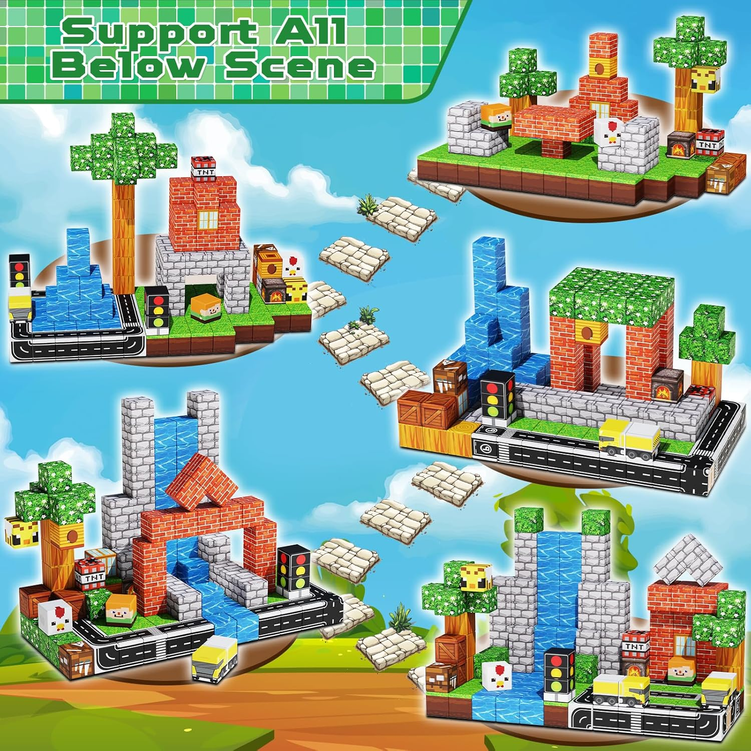 Magnetic Blocks - 150PCS Building Blocks Road Forest Magnetic Cubes - Toys for Montessori Toddler Birthday Gifts -STEM Sensory Construction Toys for Kids Ages 3+ for Boy & Girl