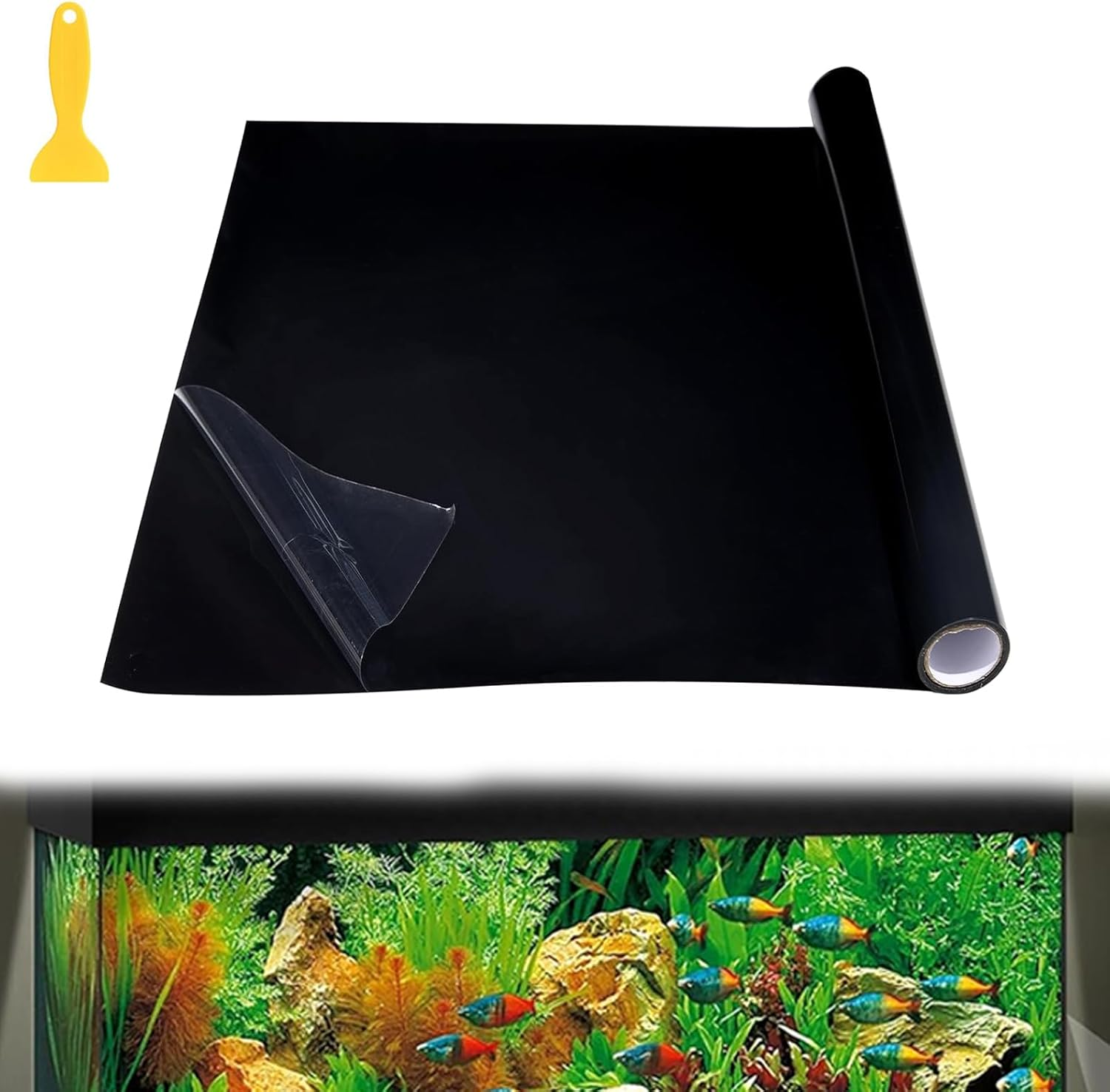 Aquarium Background Black Static Cling Fish Tank Decorations Self Adhesive Backdrop Aquarium Decorations for Home or Office 78.7X11.8 Inches image number 2