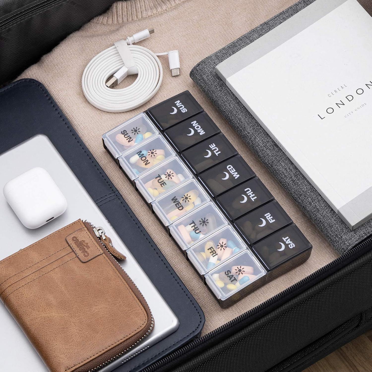 7 Day Pill Organizer with Extra Large Compartments - 2 Times a Day (AM/PM) Weekly Pill Box for Vitamins, Fish Oil, Supplements & Medication, Day Night Medicine Organizer, Portable for Travel image number 2