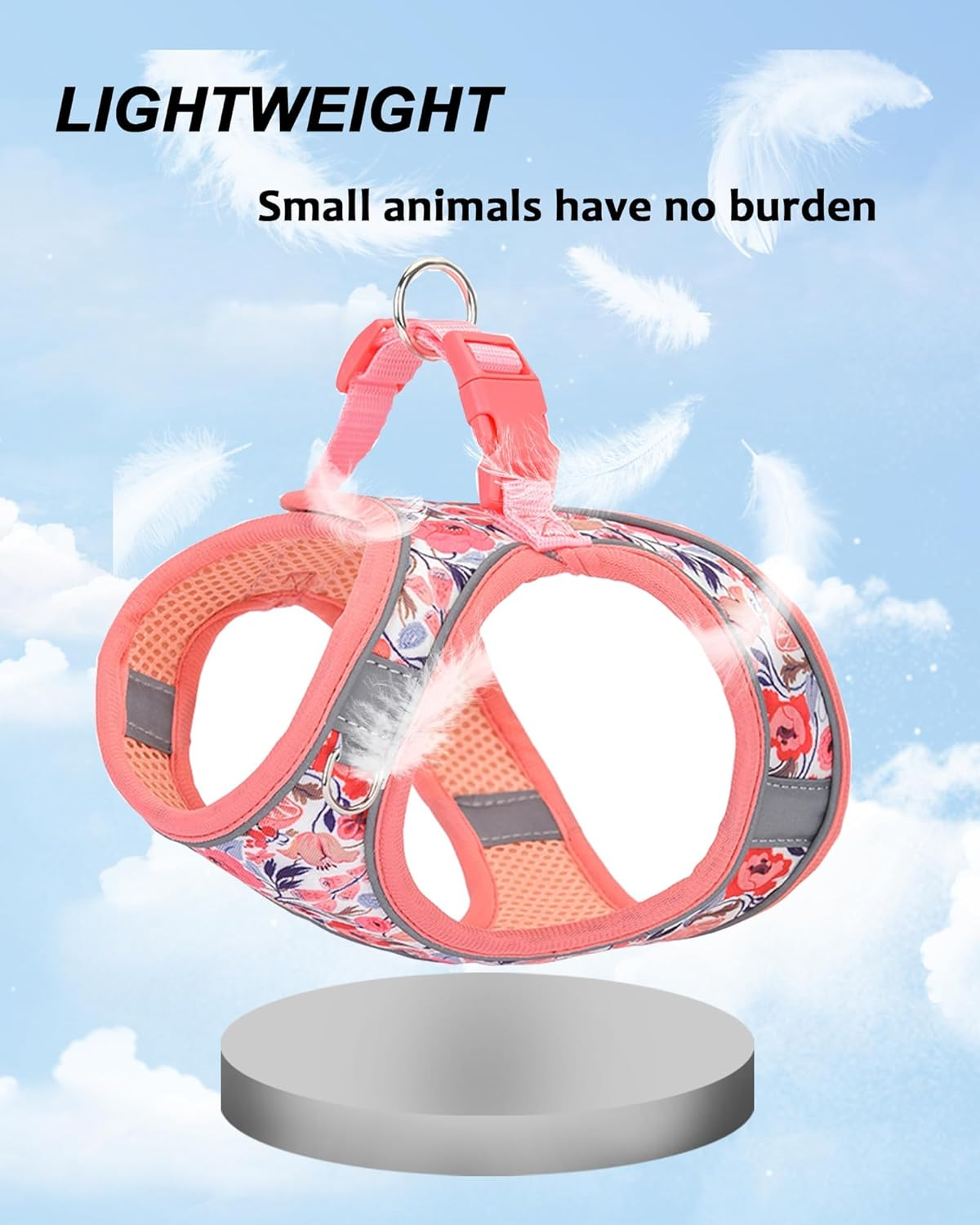 S Peach Flower Pattern Dog Harness and Leash Set,No Escape Easy Walk Puppy Harnesses for Training Walking，Breathable Adjustable Puppy Vest for Small Medium Dogs, Cats (Peach, S) image number 5