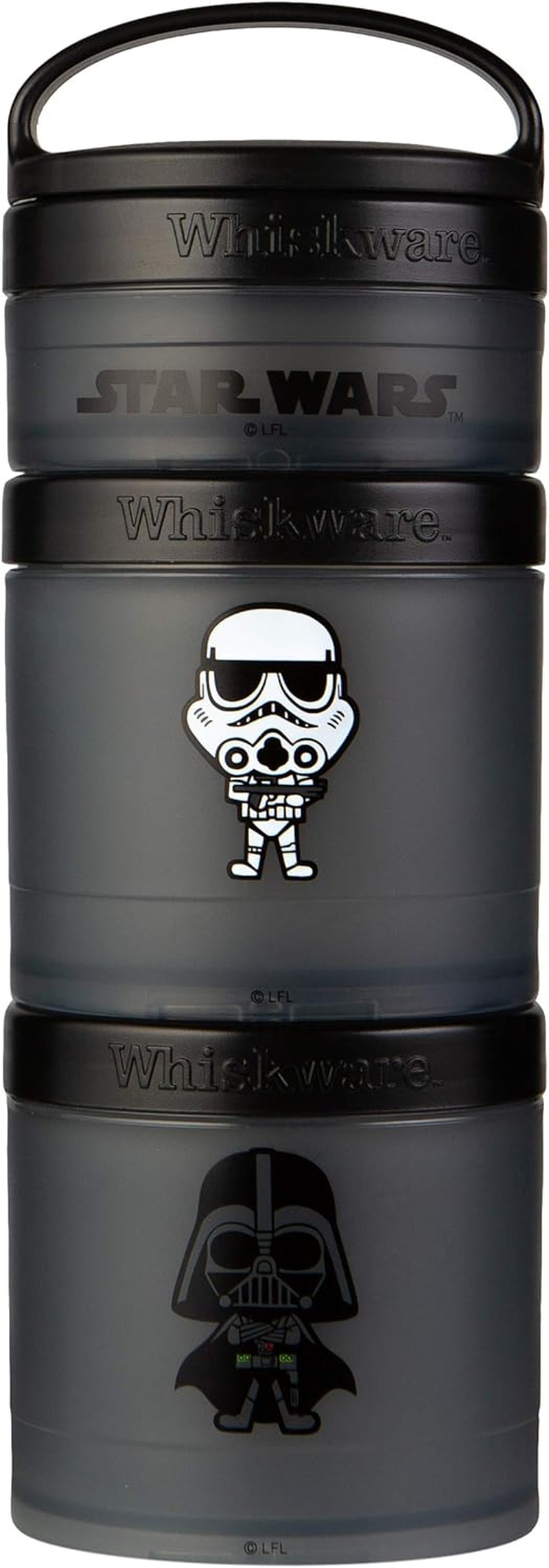 Whiskware Star Wars Stackable Snack Containers for Babies, Kids, and Toddlers, 3 Stackable Snack Cups for School and Travel, Formula and Cupholder Friendly, Stormtrooper and Darth Vader